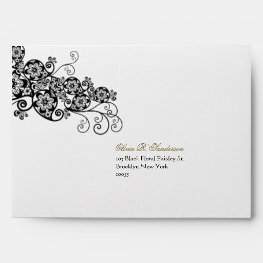 Floral Paisley Ink Black Custom Wedding Envelope