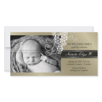 Floral Paisley White Birth Announcement Photo Card photo cards by fat_fa_tin Floral Paisley White Birth Announcement Photo Card photo cards