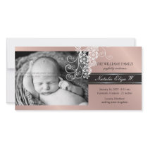 Floral Paisley White Birth Announcement Photo Card photo cards by fat_fa_tin Floral Paisley White Birth Announcement Photo Card photo cards