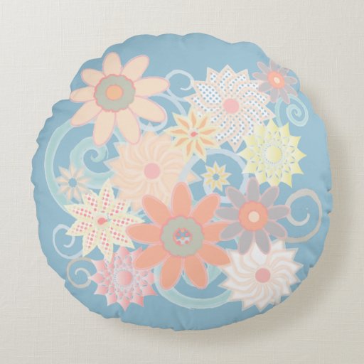 Floral Pastel Watercolor Round Throw Pillow, Blue Round Pillow Zazzle