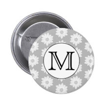 Floral Pattern, Black and White Custom Monogram. Button