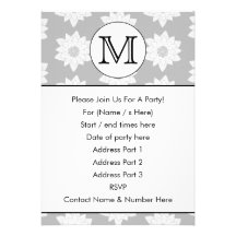 Floral Pattern, Black and White Custom Monogram. Personalized Invitations