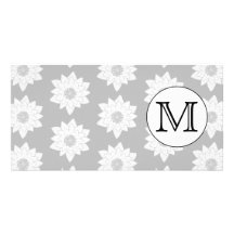 Floral Pattern, Black and White Custom Monogram. Photo Greeting Card