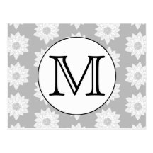 Floral Pattern, Black and White Custom Monogram. Postcard