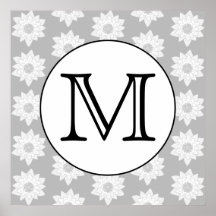 Floral Pattern, Black and White Custom Monogram. Posters