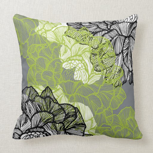Floral pattern green grey throw pillow Zazzle