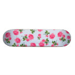 Floral patterns: pink roses on baby blue skate board decks