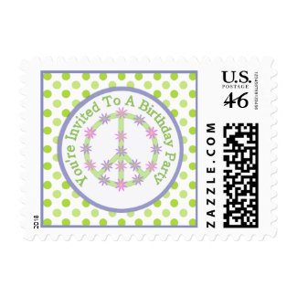 Floral Peace Sign: Birthday Party Postage zazzle_stamp