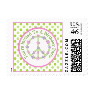 Floral Peace Sign: Birthday Party Postage zazzle_stamp