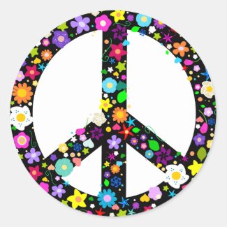 Floral Peace Symbol Round Stickers