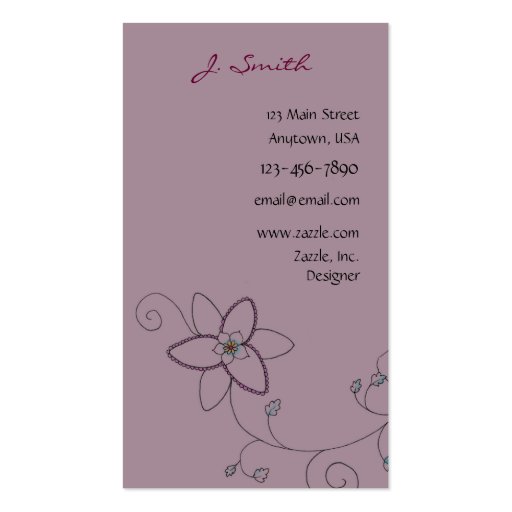 Floral Peacock Business Cards (front side)
