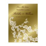 Floral Peacock Pattern Gold Save The Date Postcard Floral Peacock Pattern Gold Save The Date Postcard