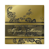 Floral Peacock Pattern Gold Wedding Gift Magnet by fat_fa_tin Floral Peacock Pattern Gold Wedding Gift Magnet