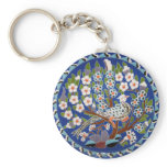 Floral Peacock Tile Art Key Chain