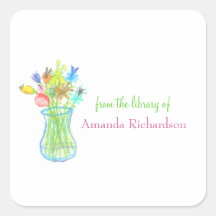 Floral personalized bookplates stickers