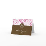 Floral Pink Brown Monogram Thank You Card