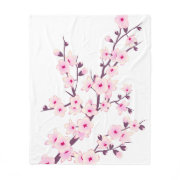 Delicate Japanese light Pink Cherry Blossoms flowers Oriental Japan inspired Floral white Fleece Blanket