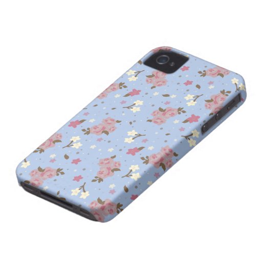 Floral Pink Roses on baby blue iPhone 4 Cover