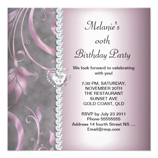 Floral Pink White Gray Birthday Party Personalized Announcements