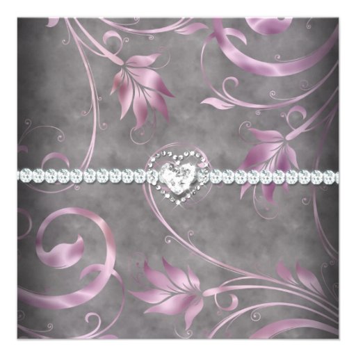 Floral Pink White Gray Birthday Party Personalized Announcements
