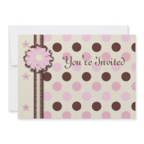 Floral polkadots girl's birthday party invitation