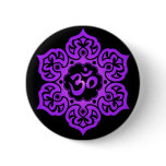 Floral Purple and Black Aum Design Pinback Button