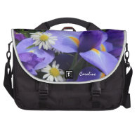 Floral, Purple Iris & White Daisy, Personalized Laptop Bag