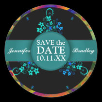 Floral Rainbow Round Save the Date Sticker stickers