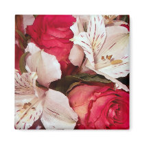 floral red and white happiness magnet