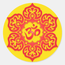Floral Red and Yellow Aum Design Round Sticker