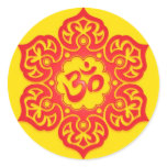 Floral Red and Yellow Aum Design Round Sticker