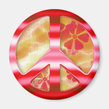 Floral Red Chrome Peace Sign Magnets