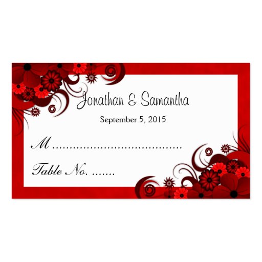 Floral Red Hibiscus Wedding Table Place Cards Business Cards (front side)