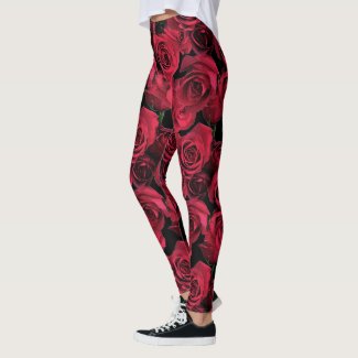 Floral Red Rose Garden Flowers Leggings