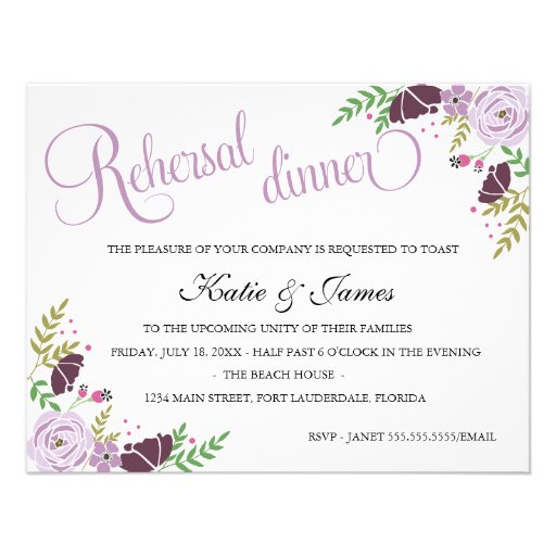 Floral Rehearsal Dinner Invitation |  Purple
