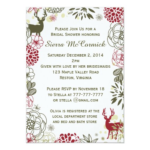 Floral Reindeer Christmas Bridal Shower Invitation Zazzle