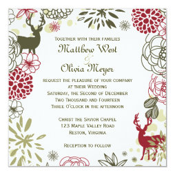 Floral Reindeer Christmas Wedding Invitation