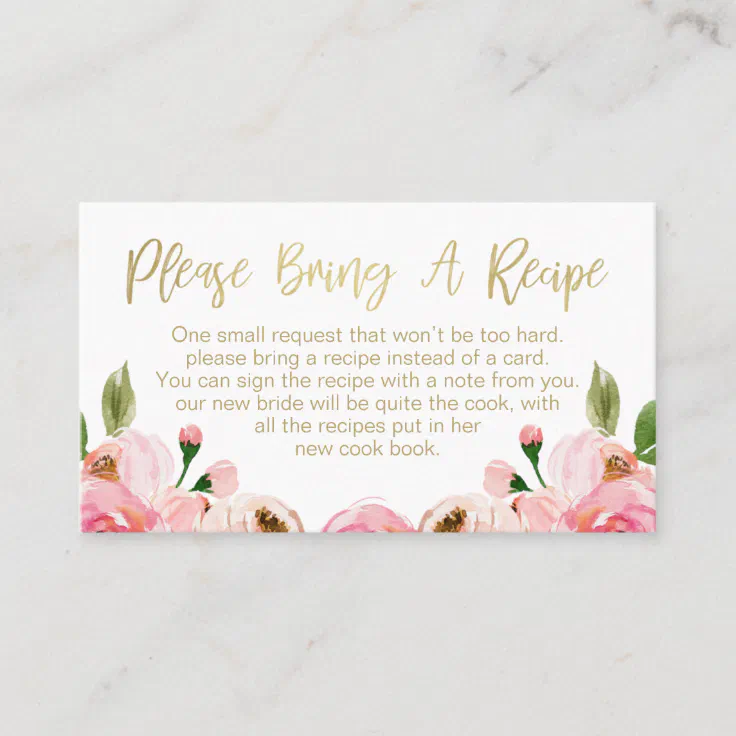 Floral Roses Bridal Shower Recipe Card Request Zazzle