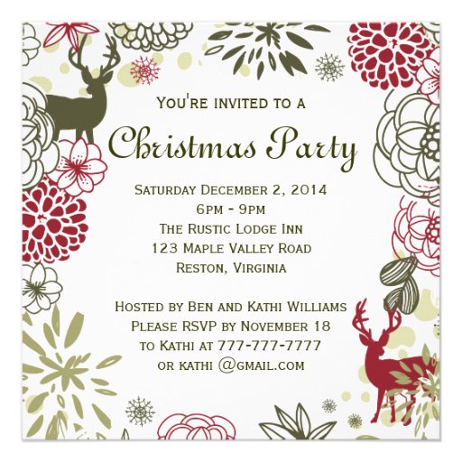 Floral Rustic Deer Christmas Party Invitation