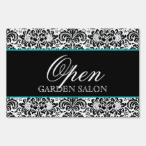 Floral Salon Lawn Sign Modern Black White Blue yard signs