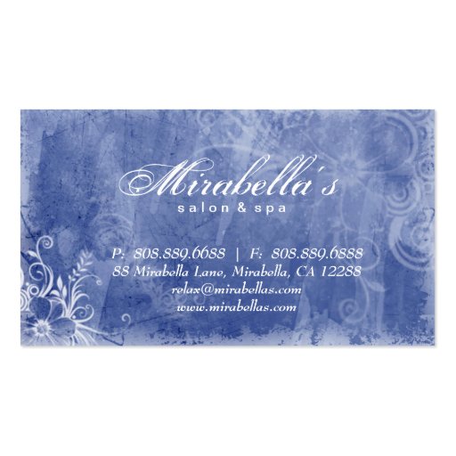 Floral Salon Spa Business Card Grunge Blue Denim W (back side)