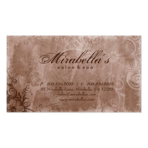 Floral Salon Spa Business Card Grunge Brown Beige (back side)