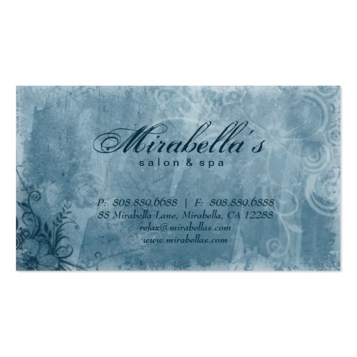 Floral Salon Spa Business Card Grunge Denim Blue (back side)