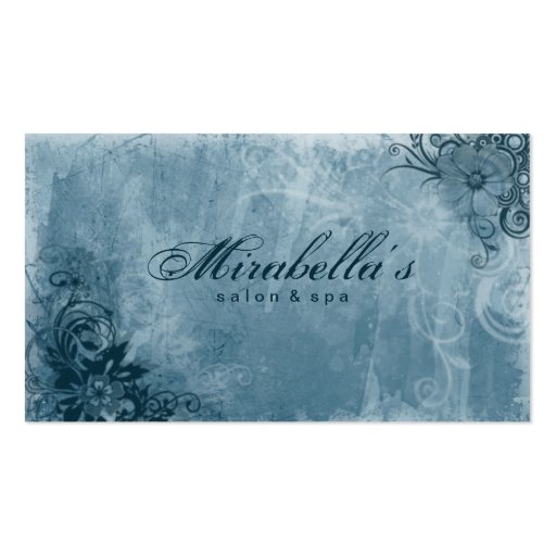 Floral Salon Spa Business Card Grunge Denim Blue