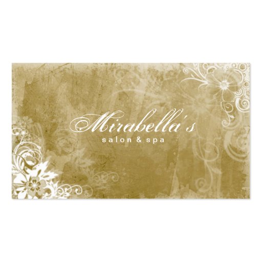 Floral Salon Spa Business Card Grunge Gold W (front side)