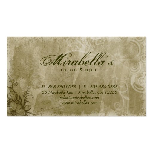 Floral Salon Spa Business Card Grunge Green (back side)