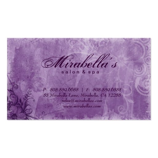 Floral Salon Spa Business Card Grunge Purple (back side)