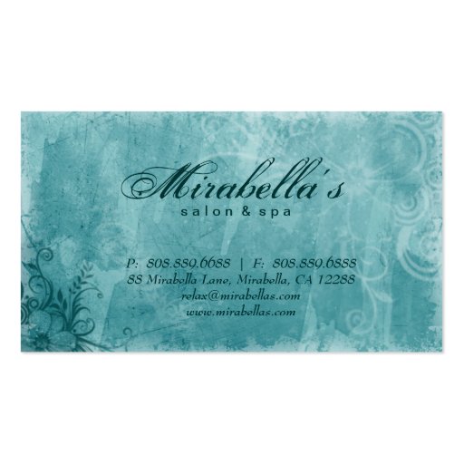 Floral Salon Spa Business Card Grunge Turquoise (back side)