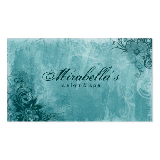 Floral Salon Spa Business Card Grunge Turquoise