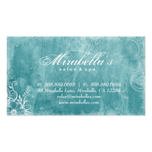 Floral Salon Spa Business Card Grunge Turquoise W (back side)